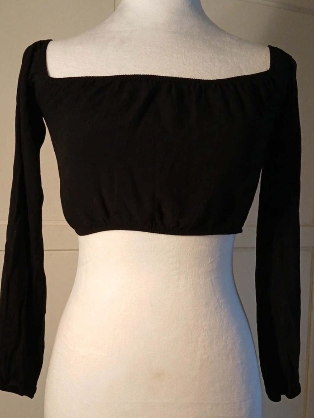 Black Long Sleeve Peasant Cropped Square Neck Top For Love & Lemons Small